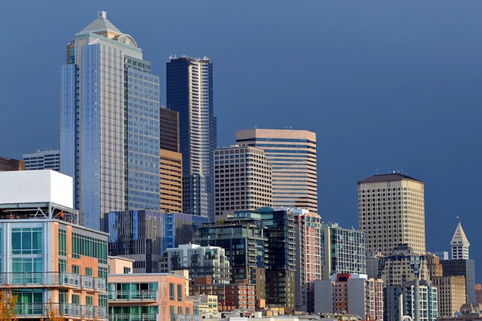 Downtown Seattle skyline on an overcast day.